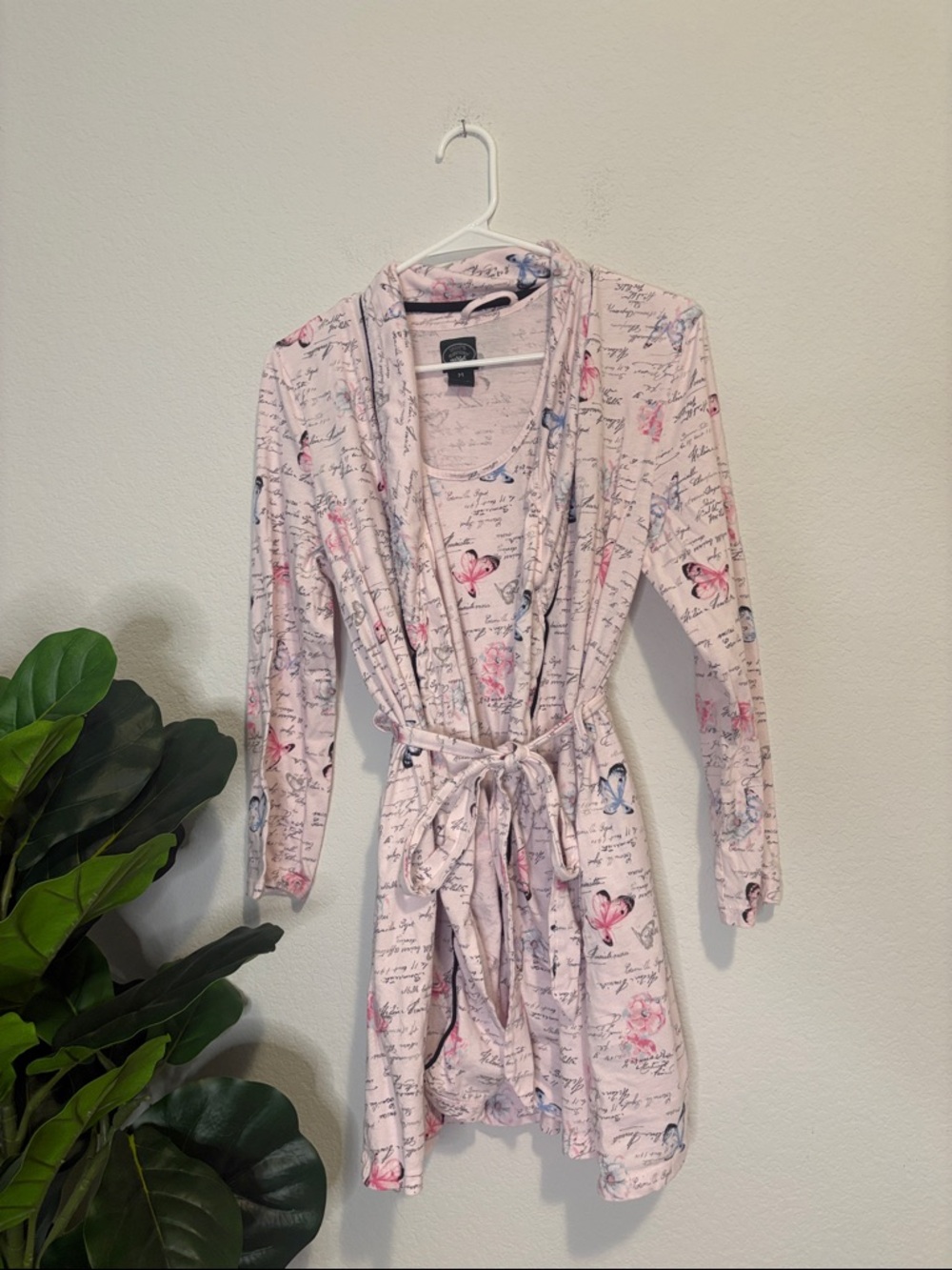 Laura Ashley Pink Butterfly & Script Tie-Waist Robe and matching night dress